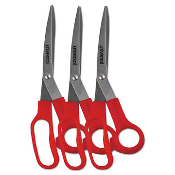 Universal® General Purpose Stainless Steel Scissors, 7.75" Long, 3" Cut Length, Red Offset Handles, 3-pack freeshipping - TVN Wholesale
